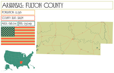 Large and detailed map of Fulton County in Arkansas, USA.