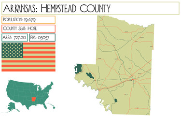 Large and detailed map of Hempstead County in Arkansas, USA.