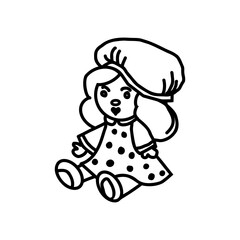Toy doll, sketch vector illustration isolated on white background. A collection of types of toys