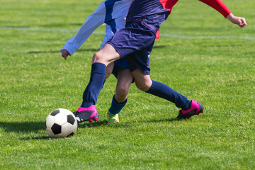 Soccer Players in a Duel on Grass  Running After Soccer ball - 598595380