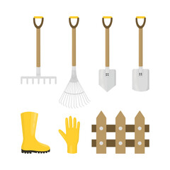 A set of garden equipment. Vector isolated illustration of garden tools. Vector set of isolated illustrations of garden tools.