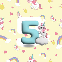 2 in 1. Birthday 5 years, seamless pattern 