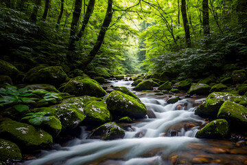 Obraz premium waterfall in the forest generative ai