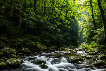 Obraz premium waterfall in the forest generative ai