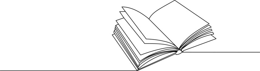 open book drawing in one continuous line isolated vector