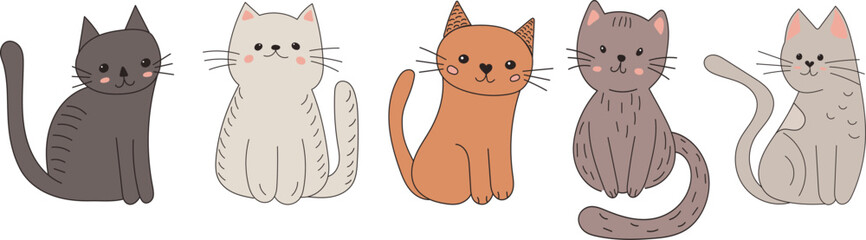set of cats in scandinavian style isolated vector