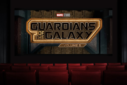 Guardians Of The Galaxy Volume 3 Movie in the cinema. Watching a movie in the cinema. Astana, Kazakhstan - April 28, 2023.