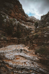 Fototapeta na wymiar Jacob's canyon rocky mountain landscape in Greece, Rhodes island wilderness nature landmark scenery travel beautiful destinations