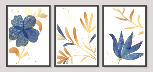 Wall art set with beautiful watercolor flowers.Elegant design.Floral background.Can be used as invitation card,card,cover and more.Vector illustration