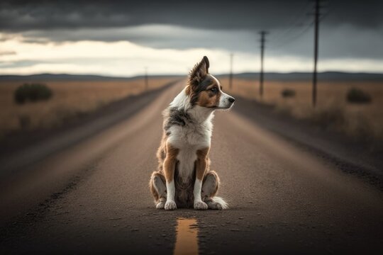 Lonely Dog On The Side Of The Road. 