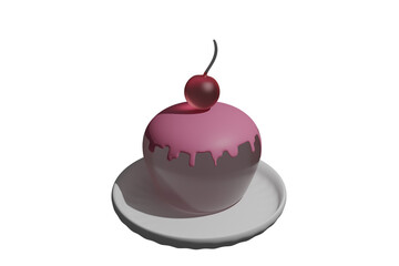 cake with cherry, cartoon