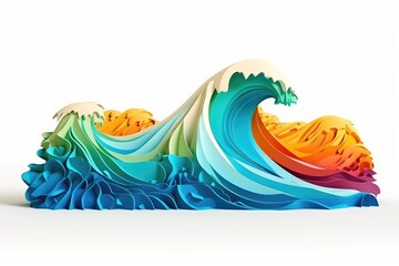 papercut beach summer, wave with generative ai