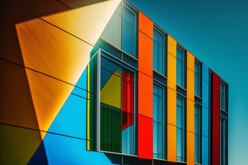 Modern building with bright colors, striking color composition, harmonious balance in the morning. Ai generative