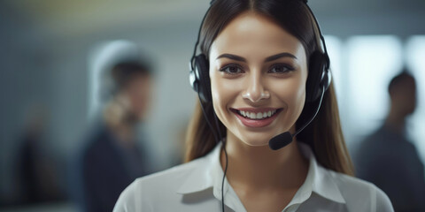 Beautiful woman, call center customer service consultant. Generative AI