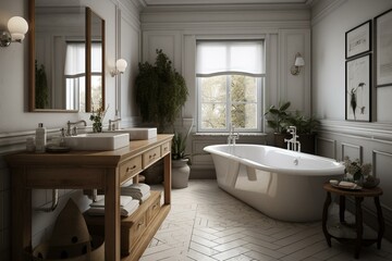 Fototapeta na wymiar Modernization of a traditional bathroom with contemporary interior design - 3D visualization. Generative AI