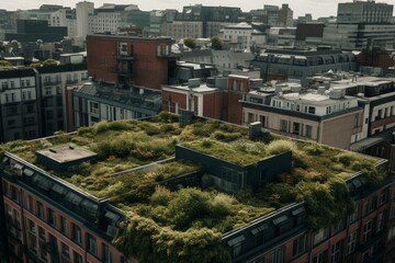 Green rooftops on city buildings provide new habitats and clean air to urban residents. Generative AI