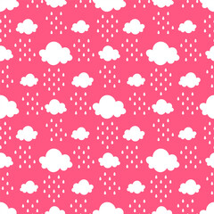 Pink seamless pattern with rainy clouds