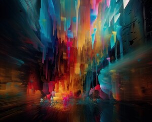 Fototapeta na wymiar A painting of a city street at night. AI generative image.