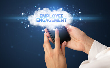 Hand using smartphone with cloud business concept