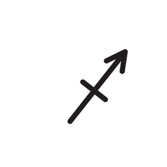 Black Sagittarius horoscope sign, symbol, astrological icon on white background.