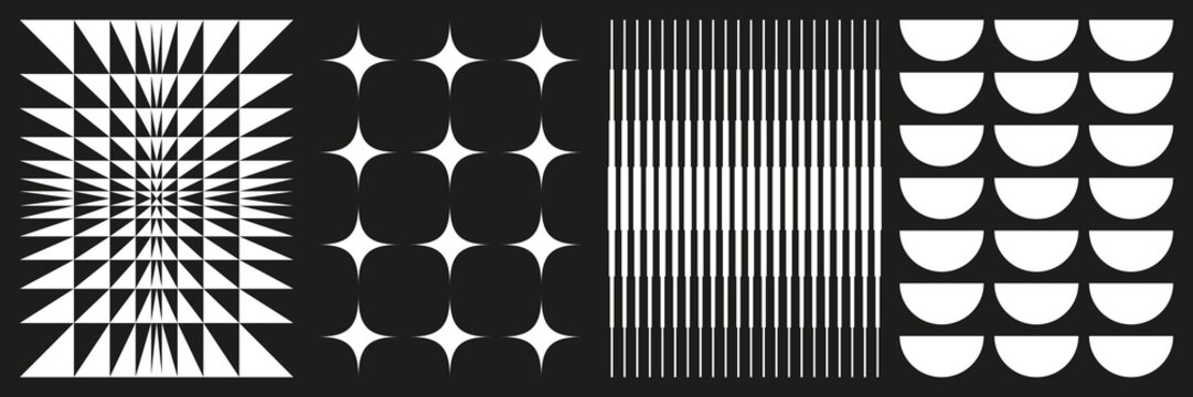 Brutalist abstract geometric shapes background template. Brutal contemporary geometrical figure. Modern minimal monochrome print swiss design aesthetic. Vector illustration set