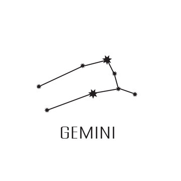 White Gemini horoscope constellation, symbol, astrological icon on a white background. 
