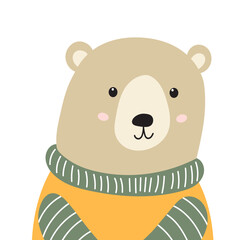 bear portrait in scandinavian style isolated