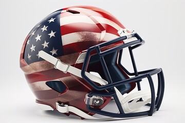 Fototapeta premium American football helmet with United States flag, sports concept, white background. Generative AI