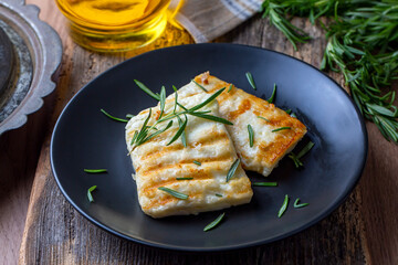 Grilled halloumi cheese. Fried halloumi cheese.