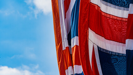 The Union Jack British flag hanging at the King's Coronation