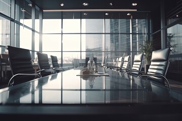 Corporate meeting room, table and chairs, business concept. Generative AI