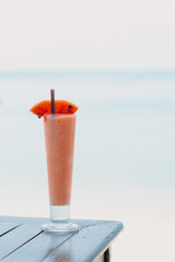 Smoothie watermelon at the beach in Thailand, freshly at the beach, best beverage at the Beach - background, wallpaper