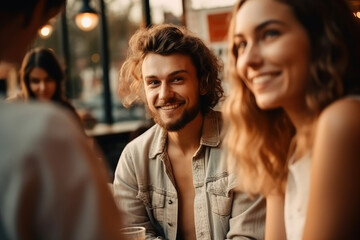 Fototapeta premium The Language of Love. Smiling Man Captivated by Pretty Woman, Embarking on a Journey of Romance, Passion and Sedution. AI Generative