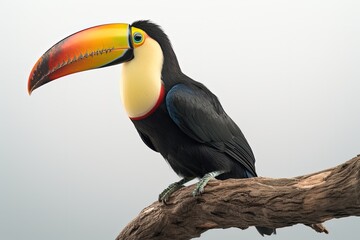 Beautiful toucan illustration, animal life concept, white background. Generative AI