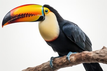 Naklejka premium Beautiful toucan illustration, animal life concept, white background. Generative AI