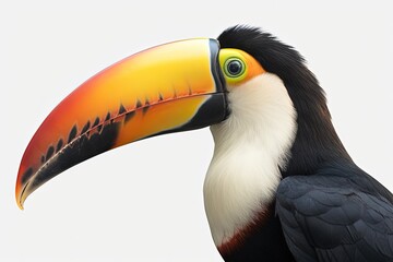 Fototapeta premium Beautiful toucan illustration, animal life concept, white background. Generative AI