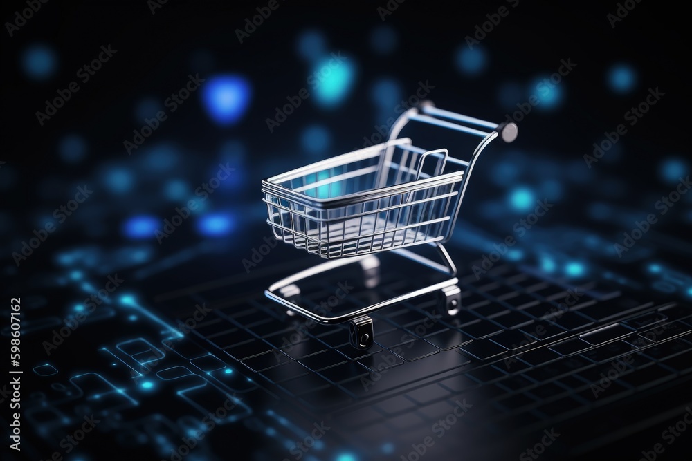 Wall mural shopping cart illustration, ecommerce and business concept, background. generative ai