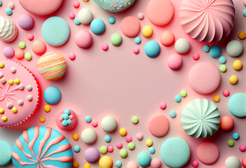 Fototapeta na wymiar Candy on a pink background. Generated Ai