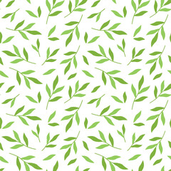 Nature seamless pattern with green leaves. Vector illustration of foliage. Botanical pattern with twigs. Deciduous background.