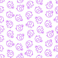 Seamless pattern with purple outline elephant