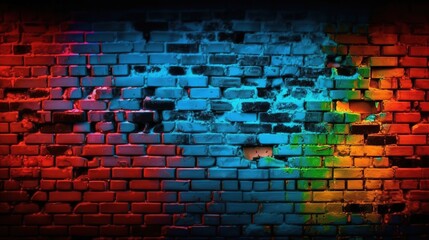 Broken Brick Wall Texture in Vibrant Colors. Generative AI