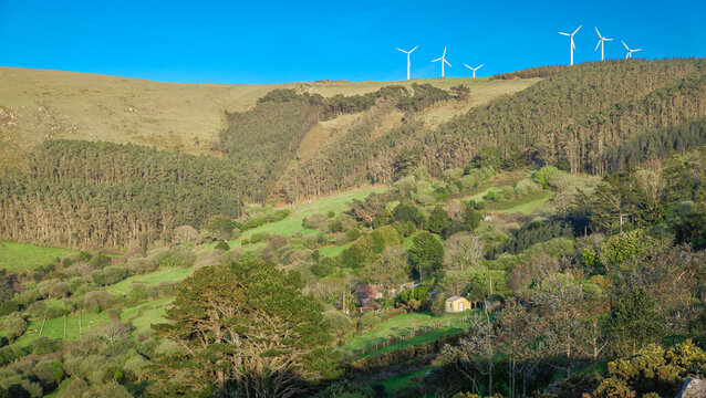 Cedeira, Galicia, Spain - April 2, 2023: Rural landscape of the Rias Altas
