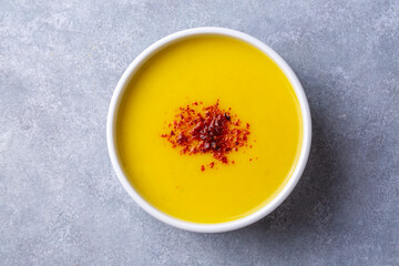 Traditional delicious Turkish foods; Red lentil soup (Turkish name; Mercimek corbasi)