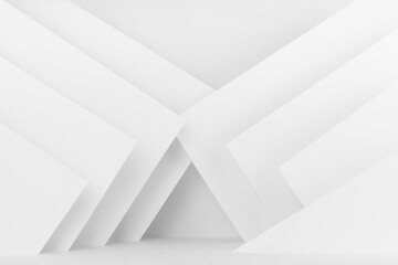 White abstract space scene mockup with lines and corners as pattern in futuristic geometric style for presentations of cosmetic products, goods, design.