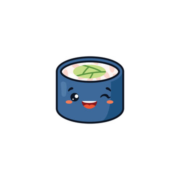 recommend clip art: Kawaii winking sushi roll cartoon style, vector illustration