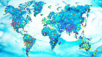 social viral marketing network community online media global business internet population world map art design illustration, 7 earth chakra location color watercolor painting