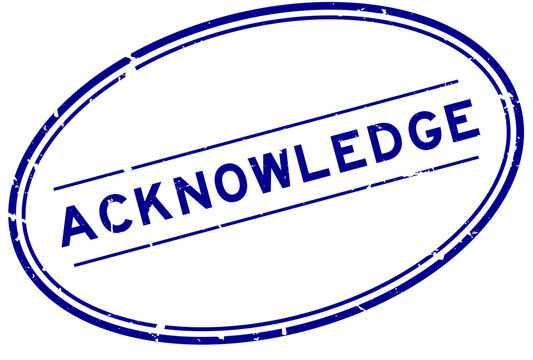 Grunge blue aknowledge word oval rubber seal stamp on white background