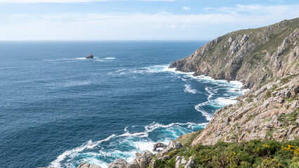Fototapeta na wymiar Fisterra, Galicia, Spain - April 6, 2023: Finisterre coastline