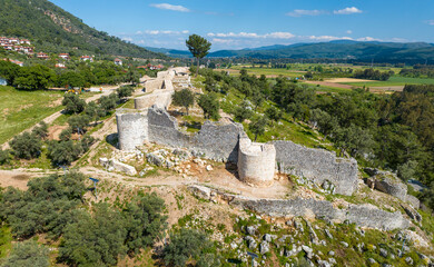 Fototapeta na wymiar Idyma Castle. View over Gokova village in Mugla province of Turkey. Akyaka Castle.