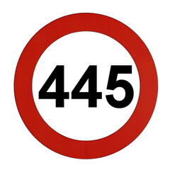Illustration des Stra&szlig;enverkehrszeichens "Maximale Geschwindigkeit 445 Kilometer pro Stunde"	